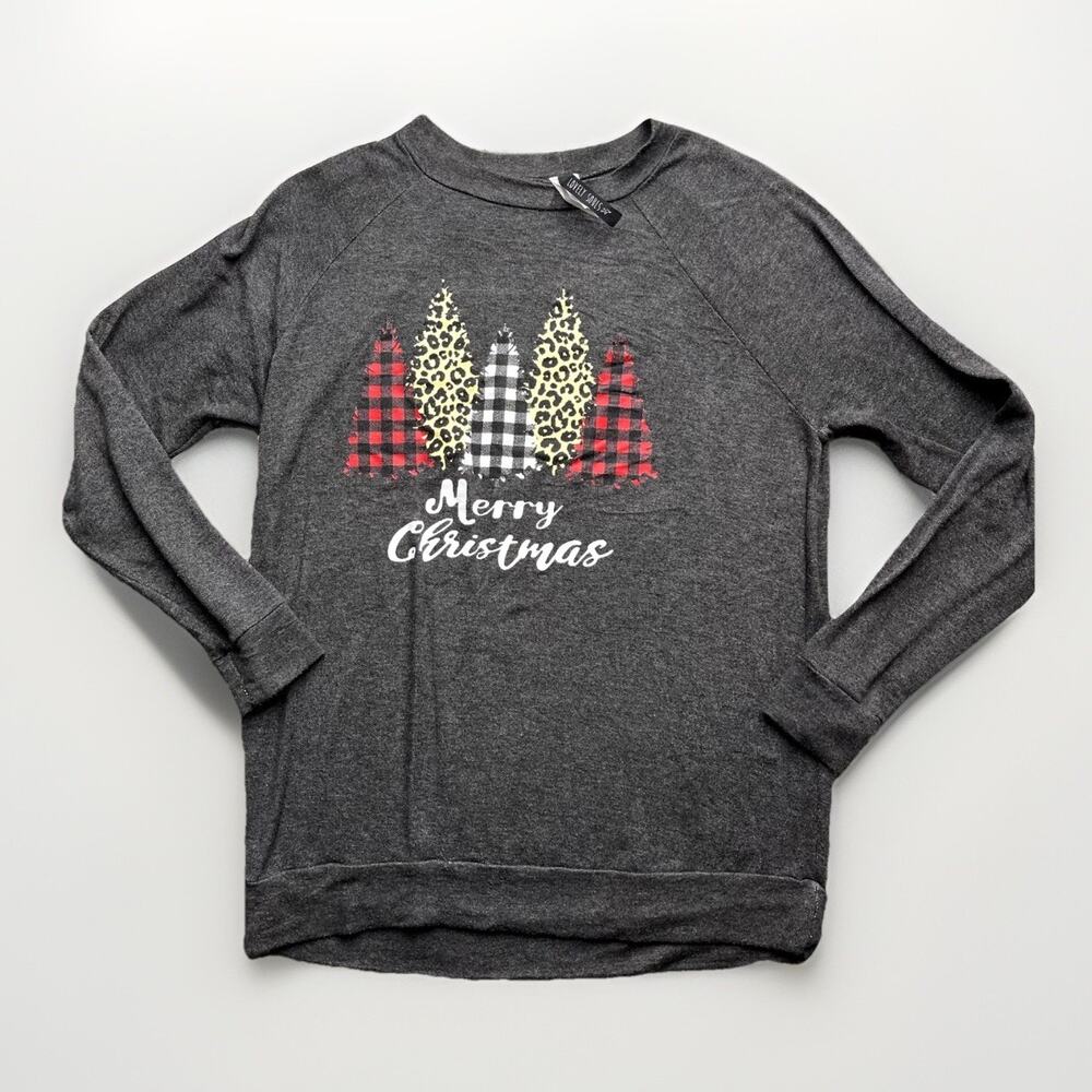Lovely Souls Merry Christmas Tree Sweater Womens Medium Patchwork Plaid